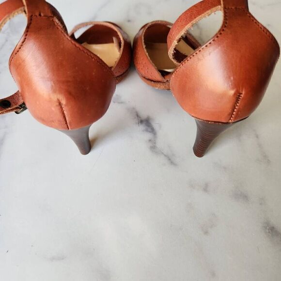 Jems Italian leather women's high heels size 9 Brown pecan cognac open peep toe - Picture 7 of 11